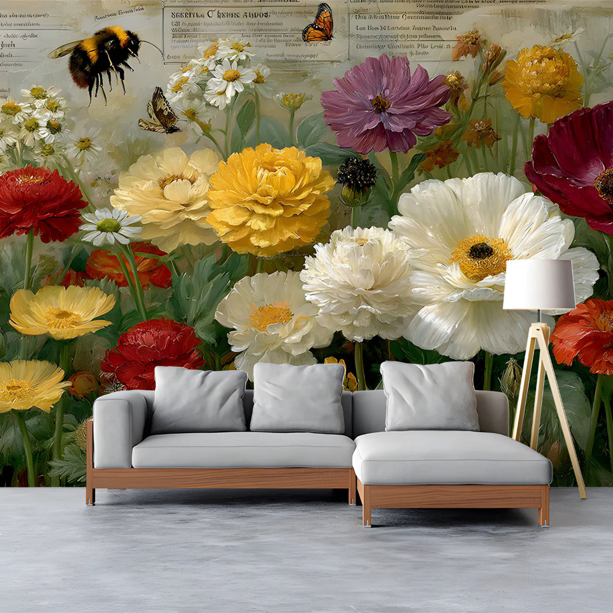 Botanical Study Garden Mural Wallpaper with Vintage Script Details Mural Wallpaper - pure wallpaper artwork