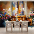 Stained Glass Floral Watercolor Mural Wallpaper - pure wallpaper artwork