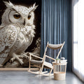 Nocturnal Owl and Blossom Mural Wallpaper —Moody Monochrome Mural Wallpaper - pure wallpaper artwork