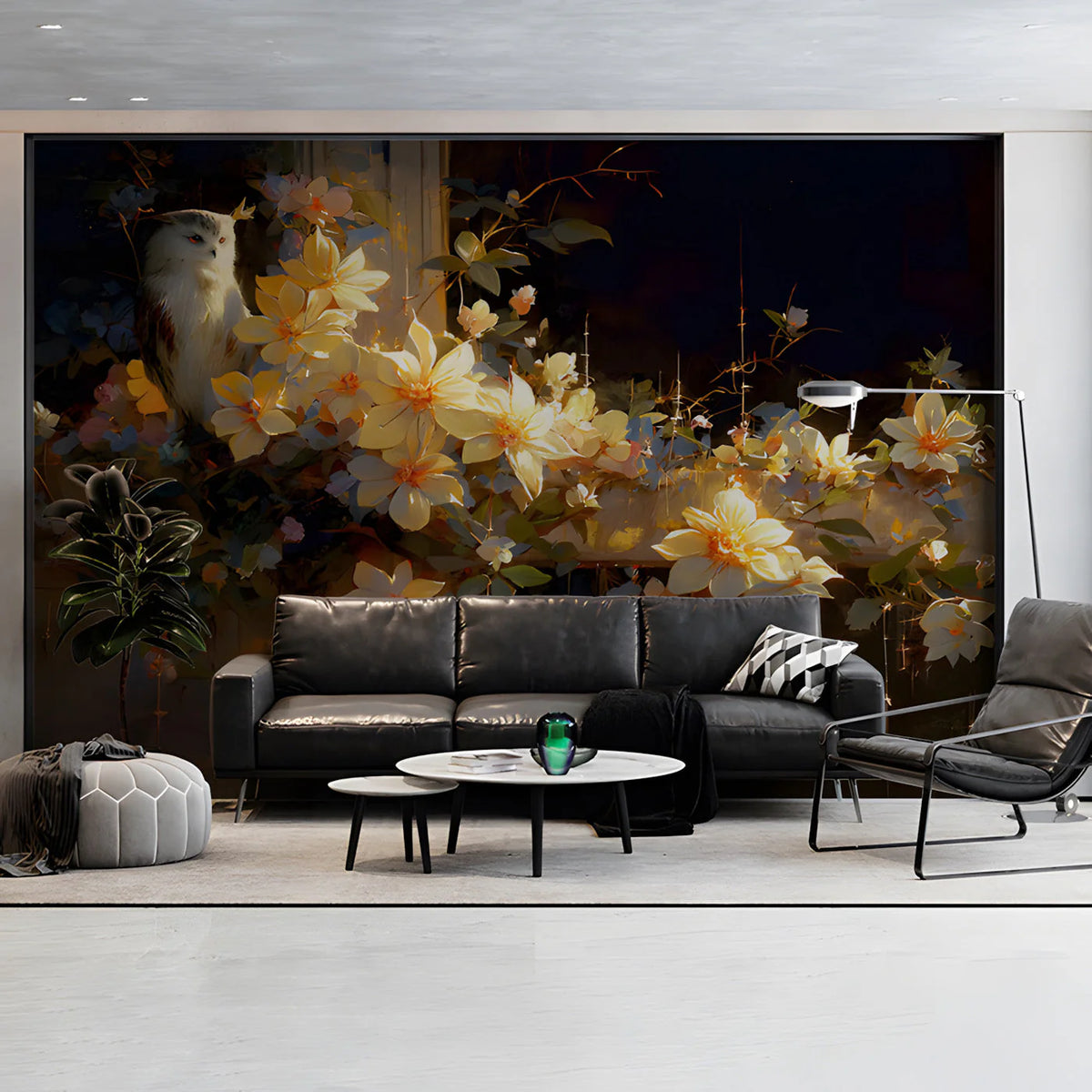 Nocturnal Owl and Gilded Bloom Mural Wallpaper - pure wallpaper artwork