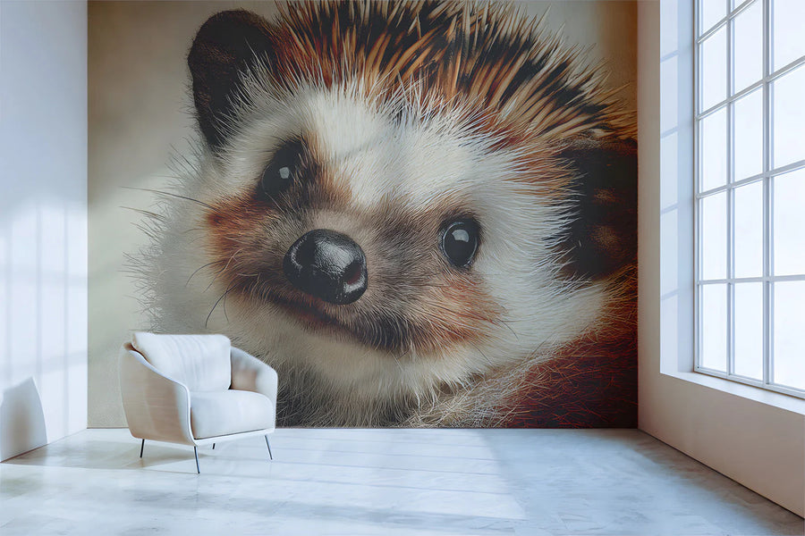 Close-Up Hedgehog Portrait Mural Wallpaper —Whimsical Wildlife Art Mural Wallpaper
