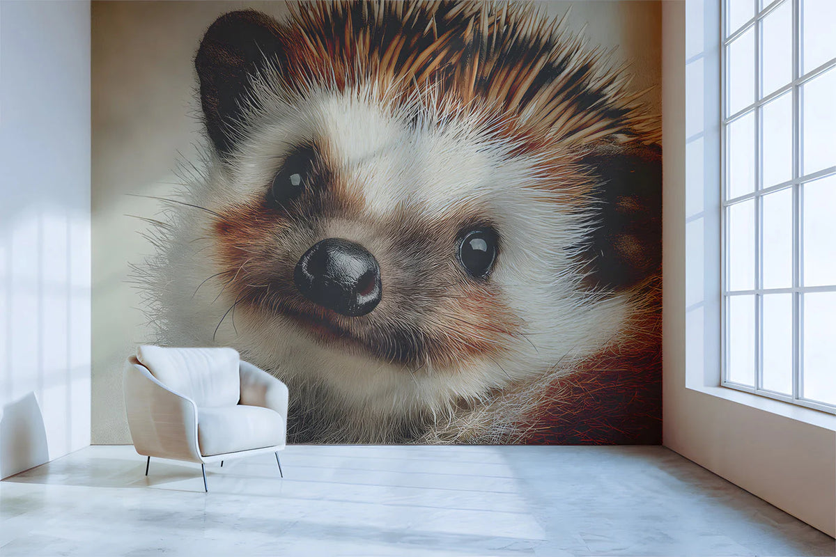 Close-Up Hedgehog Portrait Mural Wallpaper —Whimsical Wildlife Art Mural Wallpaper - pure wallpaper artwork