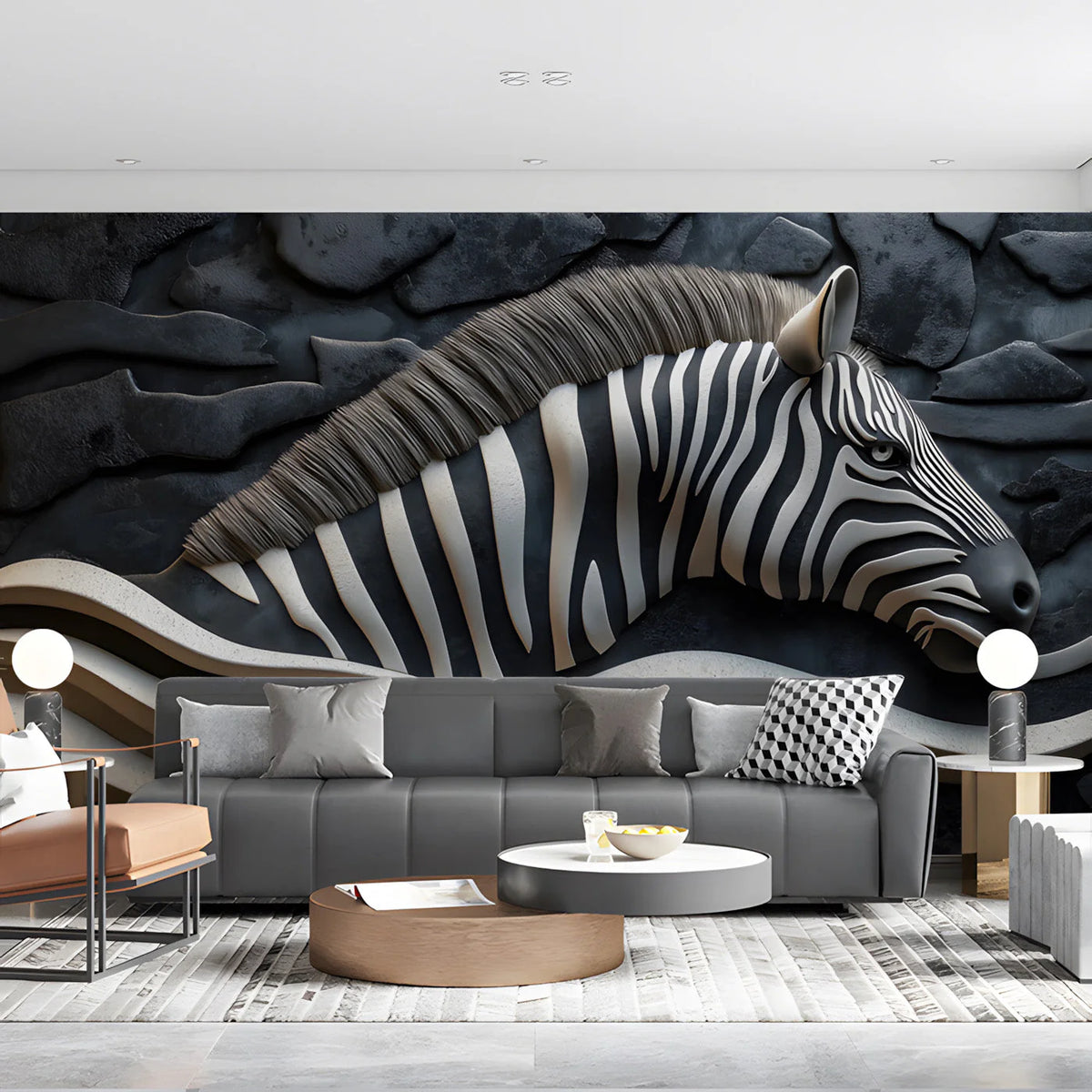 Zebra Relief 3D Effect Mural Wallpaper — Bold Artistic Wall Decor Mural Wallpaper - pure wallpaper artwork