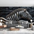 Zebra Relief 3D Effect Mural Wallpaper — Bold Artistic Wall Decor Mural Wallpaper - pure wallpaper artwork