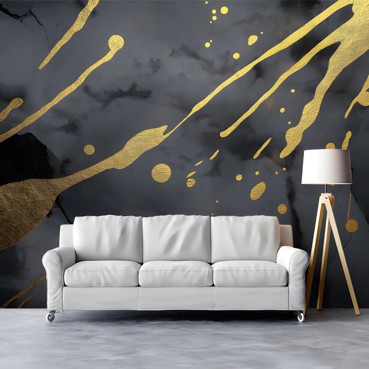 Black and Gold Splatter Mural Wallpaper — Dramatic Abstract Mural Wallpaper - pure wallpaper artwork