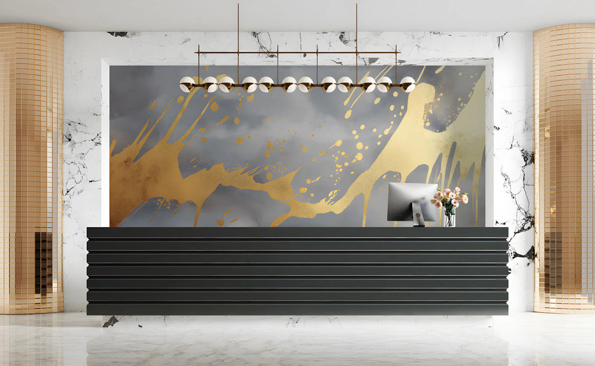 Metallic Gold Drip Mural Wallpaper — Abstract Concrete Finish Mural Wallpaper - pure wallpaper artwork