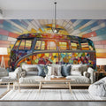 Stained Glass Vintage Van Mural Wallpaper — Vibrant Retro Style Mural Wallpaper - pure wallpaper artwork