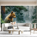 Little Bear in Misty Forest Mural Wallpaper — Impressionist Nature Mural Wallpaper - pure wallpaper artwork