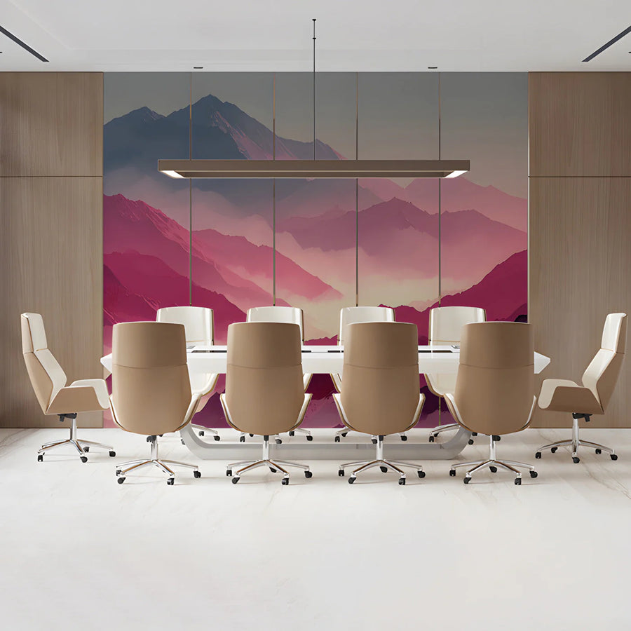 Misty Mountain Sunset Mural Wallpaper — Dreamy Pink Landscape Mural Wallpaper