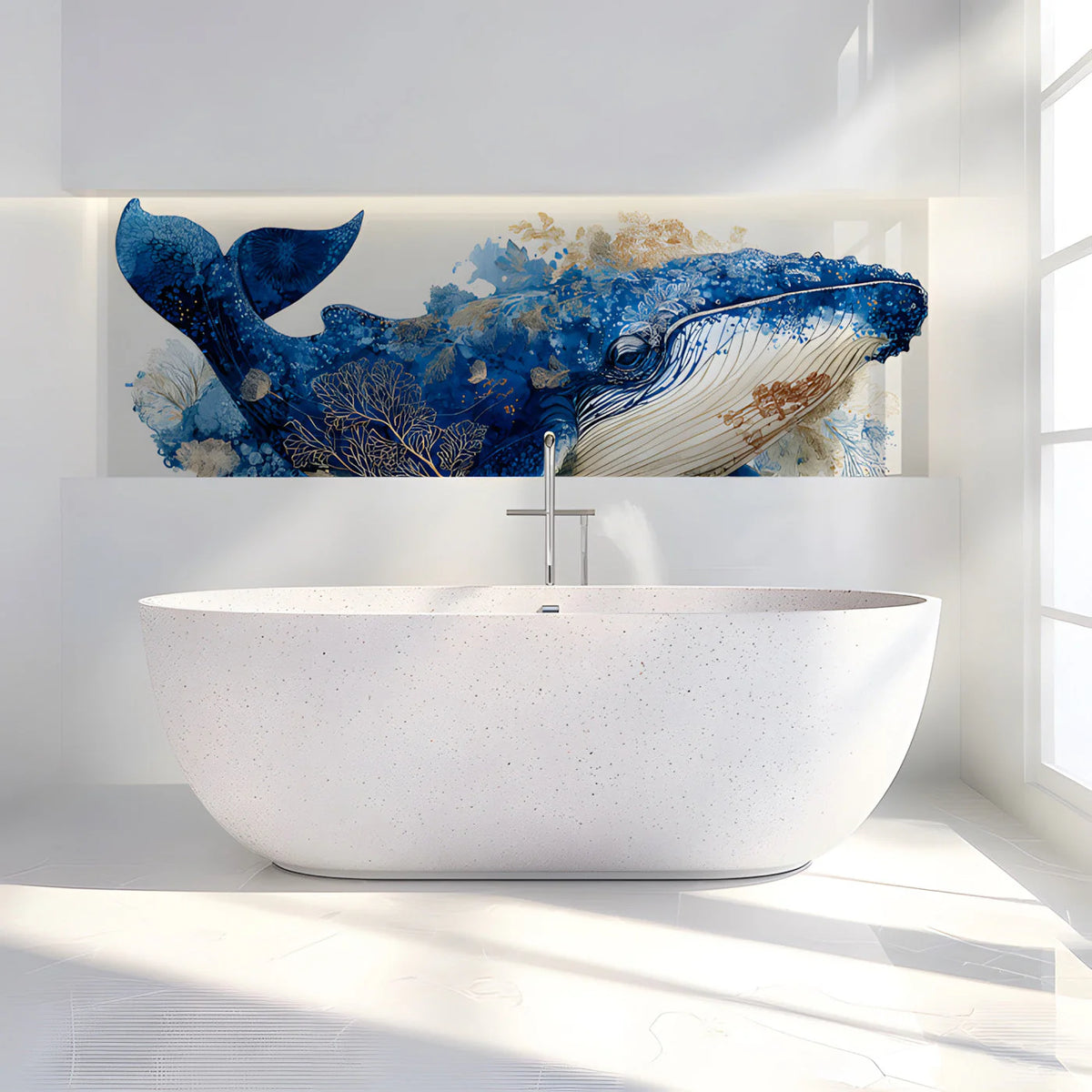 Humpback Whale Mural Wallpaper with Gold Ink Details Mural Wallpaper - pure wallpaper artwork