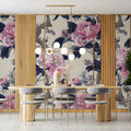 Vintage Peony Garden Mural Wallpaper in Pink and Navy Mural Wallpaper - pure wallpaper artwork