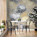 Chrysanthemum Bloom Mural Wallpaper in Ochre and Charcoal Mural Wallpaper - pure wallpaper artwork
