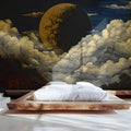 Midnight Celestial Landscape Mural Wallpaper — Engraved Art Style Mural Wallpaper - pure wallpaper artwork