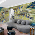 Terraced Fields Landscape Mural Wallpaper in Ochre and Cobalt Mural Wallpaper - pure wallpaper artwork
