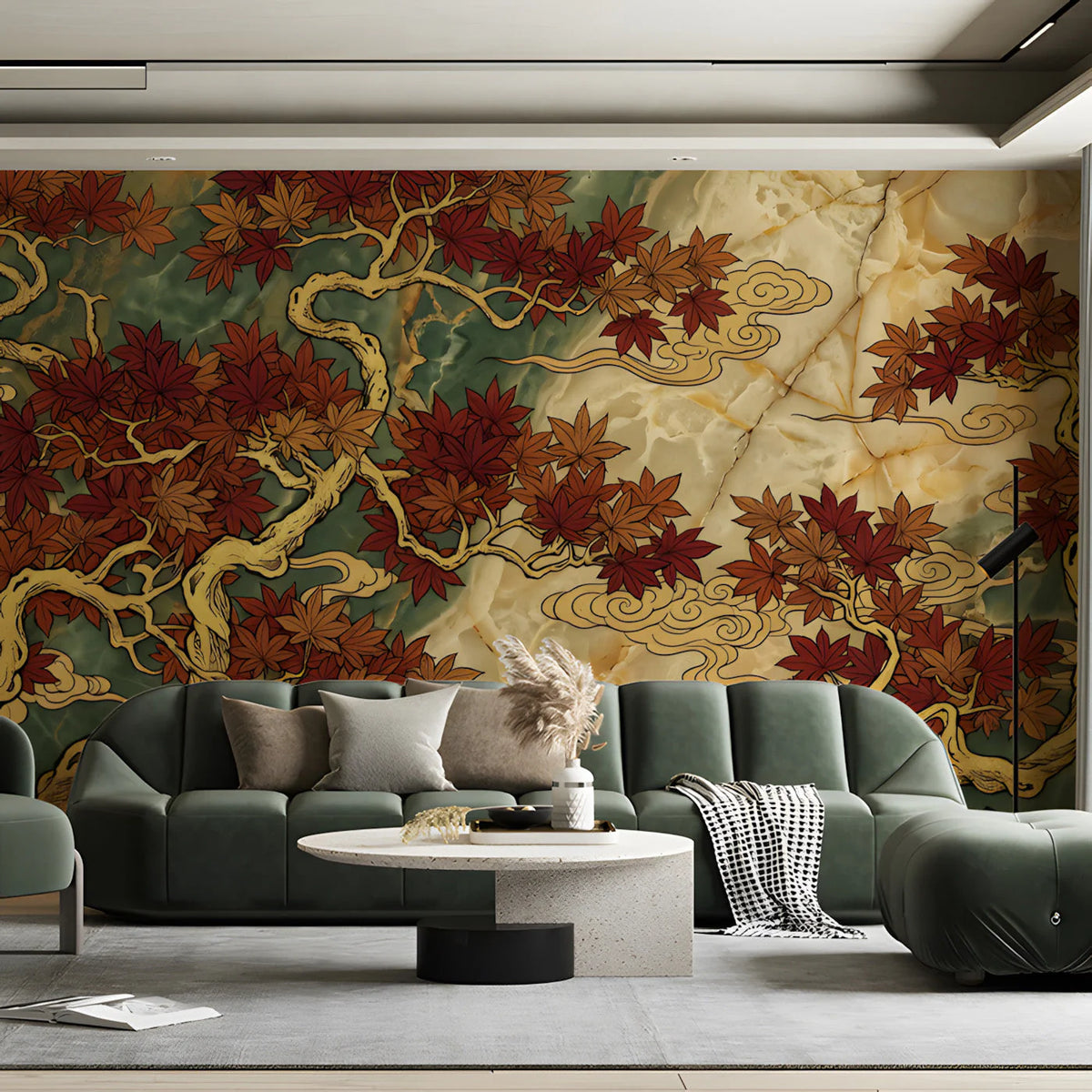 Autumn Maple Zen Mural Wallpaper — Artistic Oriental Landscape Mural Wallpaper - pure wallpaper artwork