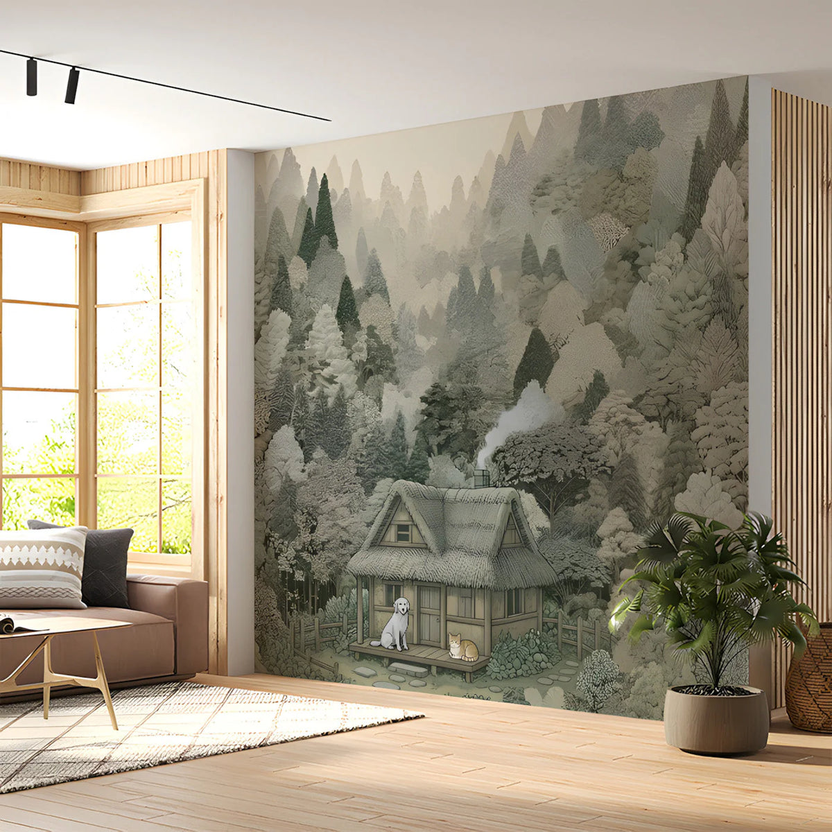 Cabin in the Woods Mural Wallpaper — Whimsical Forest Landscape Mural Wallpaper - pure wallpaper artwork