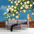 Shiba Inu and Magnolia Blossom Mural Wallpaper - pure wallpaper artwork