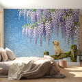 Wisteria and Golden Puppy Mural Wallpaper — Impressionistic Scene Mural Wallpaper - pure wallpaper artwork