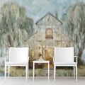 Willow Lakeside Chapel Mural Wallpaper — Impressionistic Scenery Mural Wallpaper - pure wallpaper artwork