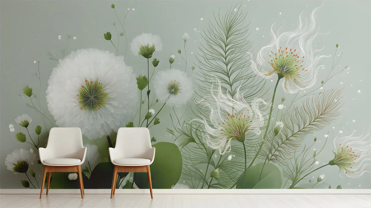 Ethereal Meadow Mural Wallpaper — Soft Botanical Art Mural Wallpaper - pure wallpaper artwork