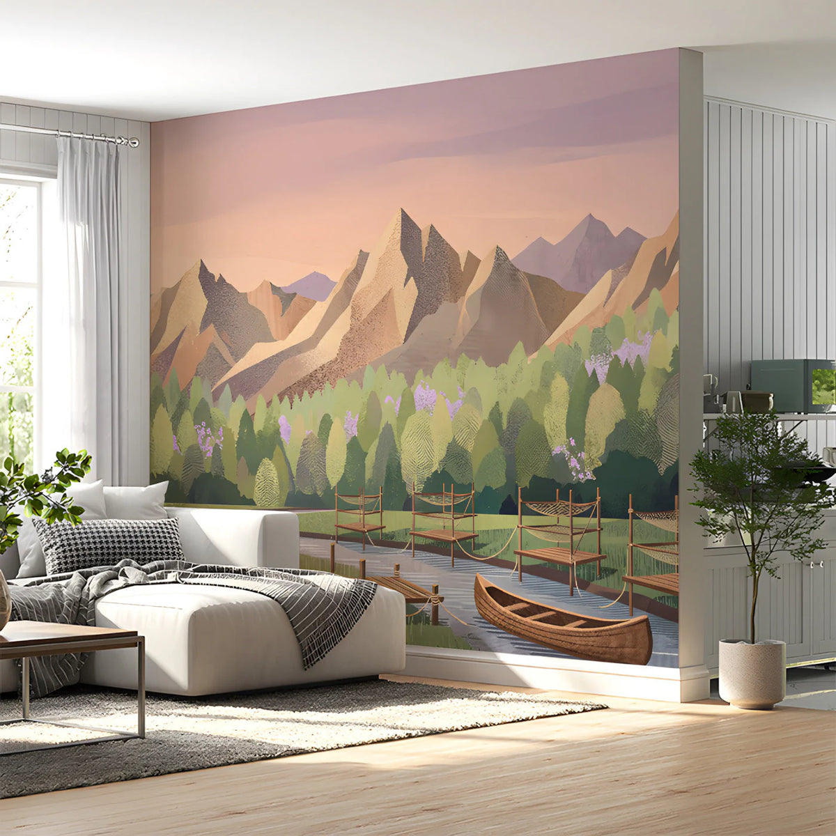 Mountain Valley River Mural Wallpaper — Scenic Landscape Mural Wallpaper - pure wallpaper artwork