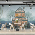 Riverside Greenhouse Mural Wallpaper — Whimsical Garden Scene Mural Wallpaper - pure wallpaper artwork