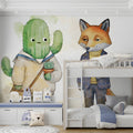 Cactus and Fox Friends Watercolor Mural Wallpaper - pure wallpaper artwork