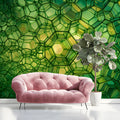 Emerald Cellular Grid Mural Wallpaper — Abstract Geometric Mural Wallpaper - pure wallpaper artwork