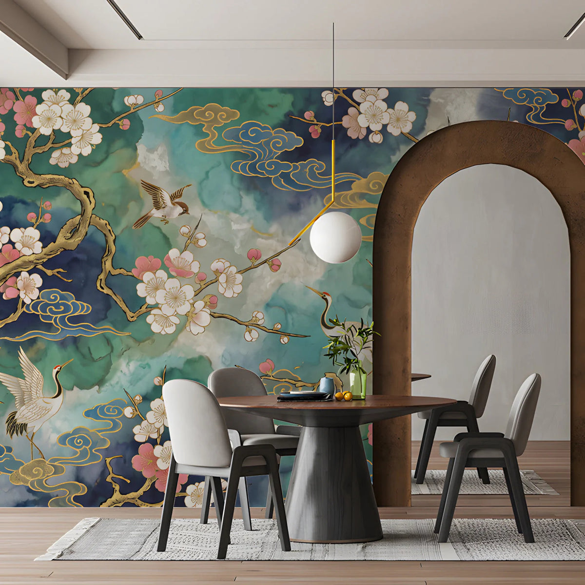 Chinoiserie Crane & Blossom Removable Mural Wallpaper - pure wallpaper artwork