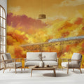 Autumn Mountain Train Mural Wallpaper — Impressionistic Landscape Mural Wallpaper - pure wallpaper artwork