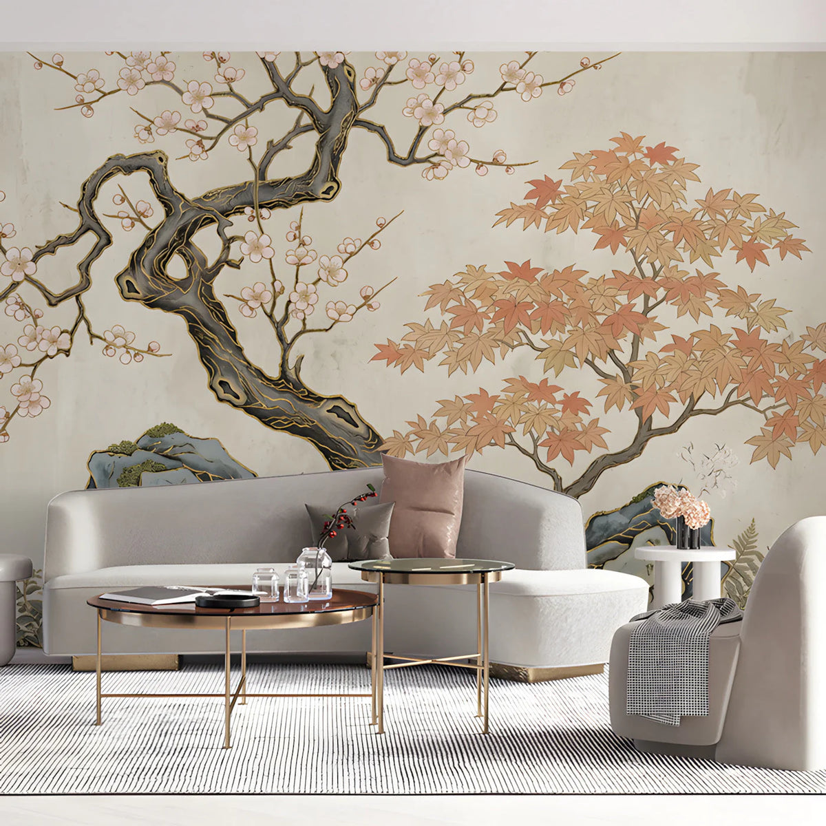 Chinoiserie Blossom and Stone Mural Wallpaper - pure wallpaper artwork
