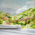 Watercolor Train Trestle Landscape Mural Wallpaper - pure wallpaper artwork