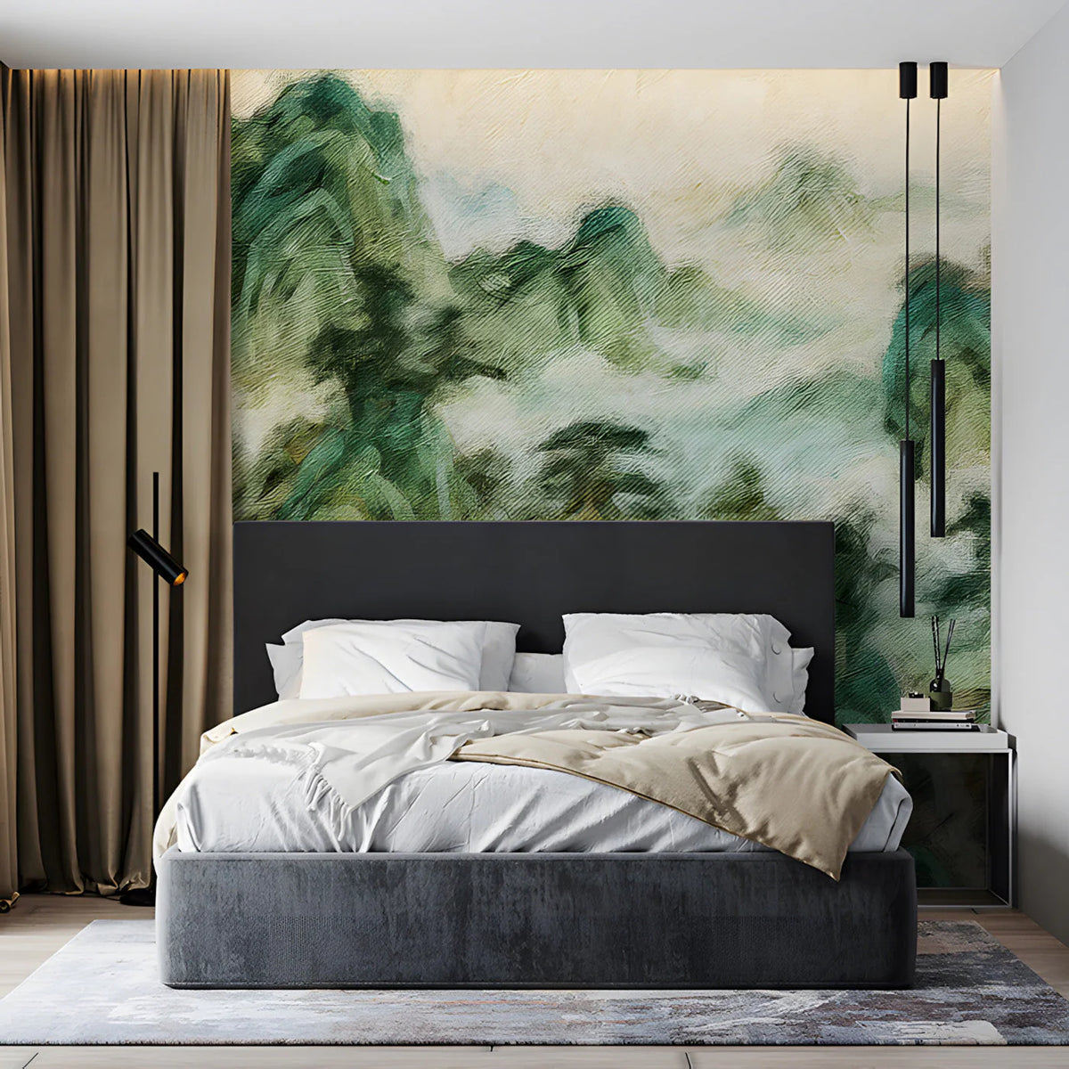 Mist-Covered Mountain Landscape Mural Wallpaper - pure wallpaper artwork