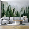 Misty Pine Forest Oil Painting Mural Wallpaper - pure wallpaper artwork