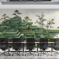Zen Terrace Geometric Mural Wallpaper with Bonsai and Bamboo Mural Wallpaper - pure wallpaper artwork