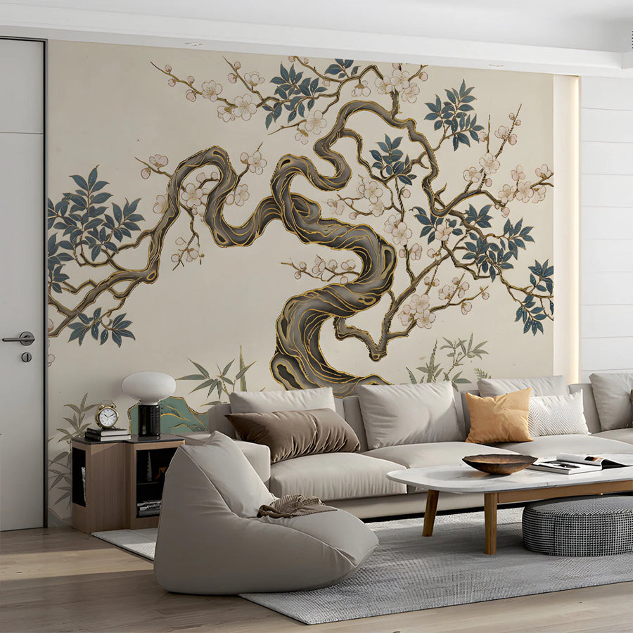 Blossoming Bonsai Mural Wallpaper — Traditional Artistic Style Mural Wallpaper