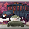 Vintage Carriage Floral Mural Wallpaper — Whimsical Garden Design Mural Wallpaper - pure wallpaper artwork