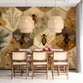 Honeybee Hive Mural Wallpaper — Botanical Hexagon Art Mural Wallpaper - pure wallpaper artwork