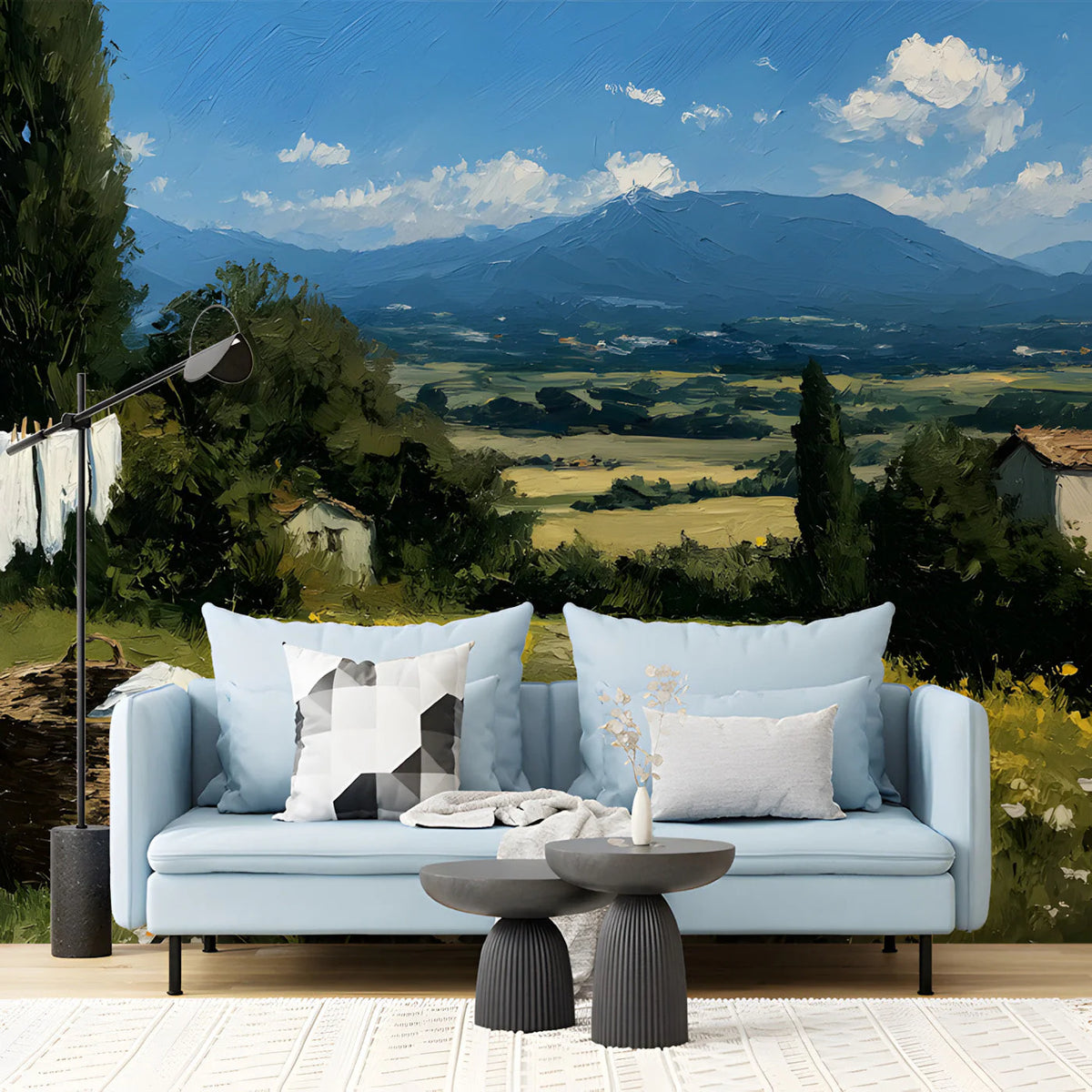 Tuscan Meadow Landscape Mural Wallpaper — Impressionistic Art Mural Wallpaper - pure wallpaper artwork