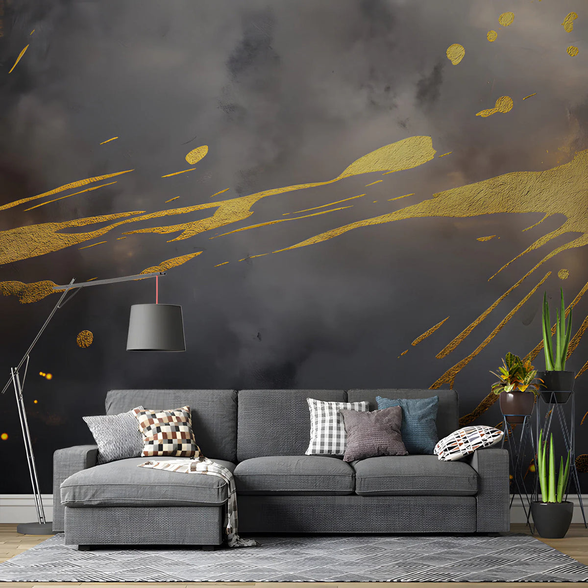 Gilded Smoke Abstract Mural Wallpaper — Moody Statement Art Mural Wallpaper - pure wallpaper artwork