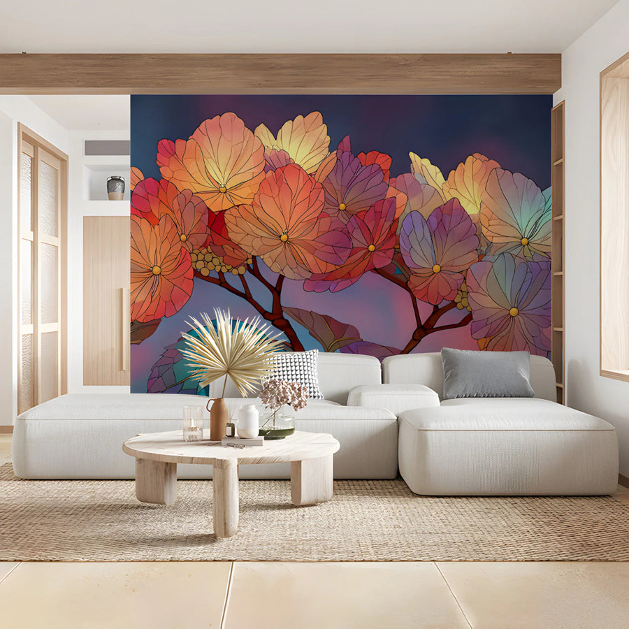 Stained Glass Hydrangea Mural Wallpaper — Vibrant Floral Art Mural Wallpaper