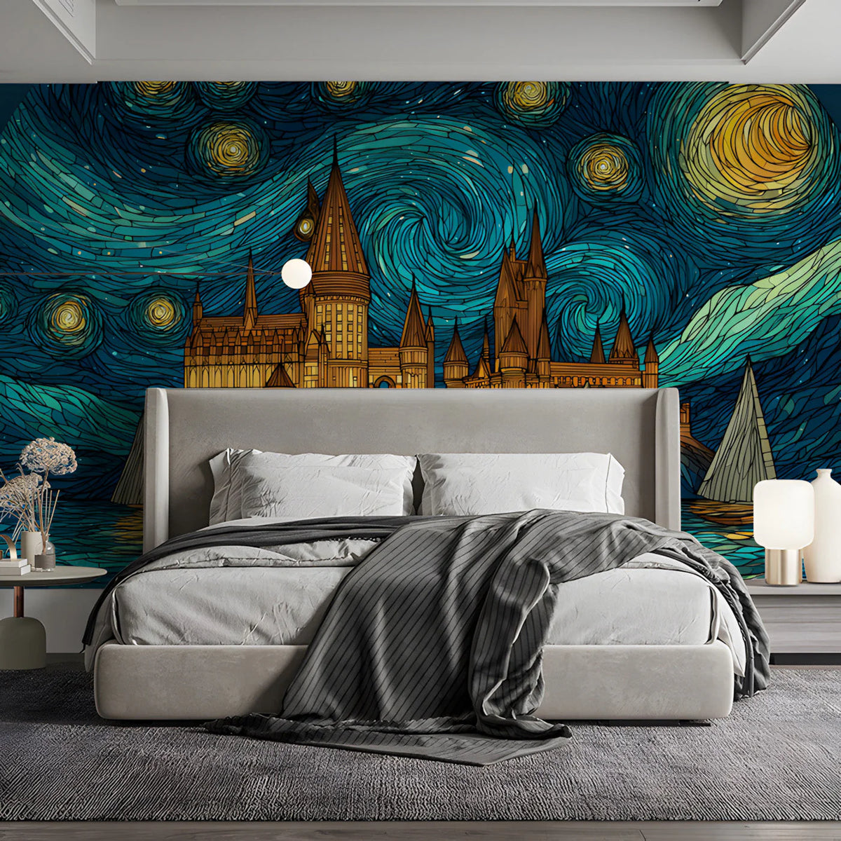 Starry Night Gothic Castle Mural Wallpaper for Magical Interiors Mural Wallpaper - pure wallpaper artwork