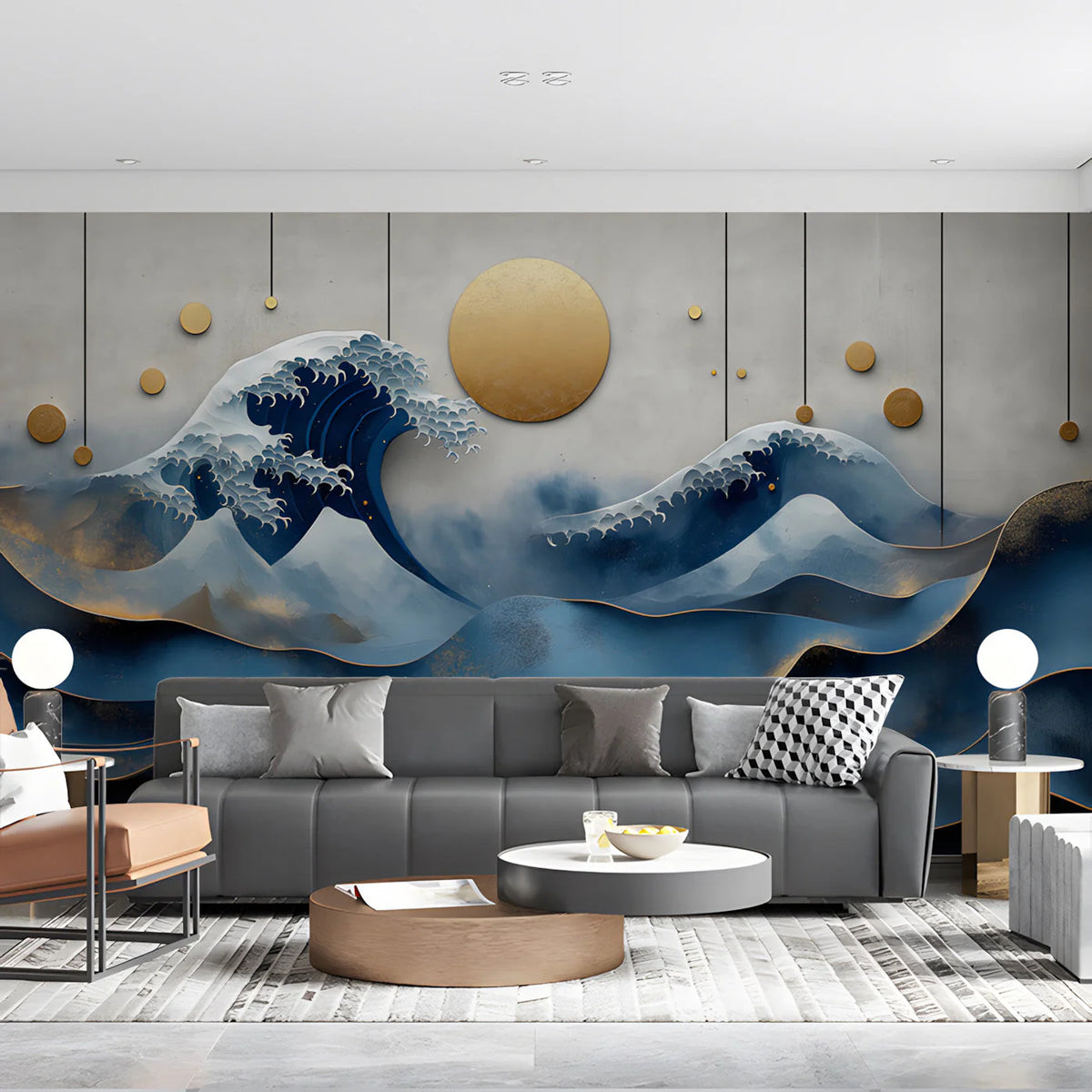 Japanese Wave Mural Wallpaper with Golden Accents Mural Wallpaper - pure wallpaper artwork