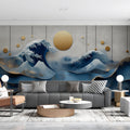 Japanese Wave Mural Wallpaper with Golden Accents Mural Wallpaper - pure wallpaper artwork