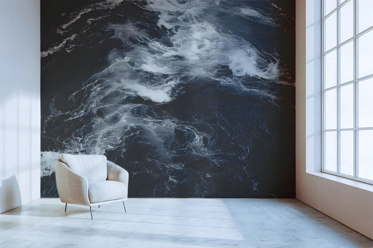 Turbulent Water Monochrome Mural Wallpaper — Dramatic Nature Mural Wallpaper - pure wallpaper artwork