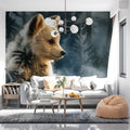 Winter Bear Cub Mural Wallpaper —Cozy Woodland Artistic Scene Mural Wallpaper - pure wallpaper artwork