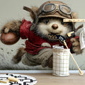 Aviator Bear Football Player Mural Wallpaper — Whimsical Kids Wall Art Mural Wallpaper - pure wallpaper artwork