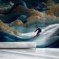Alpine Wave Mural Wallpaper with Stylized Gold Clouds Mural Wallpaper - pure wallpaper artwork