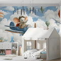 Elephant Pilot Mural Wallpaper — Whimsical Sky Adventure Mural Wallpaper - pure wallpaper artwork