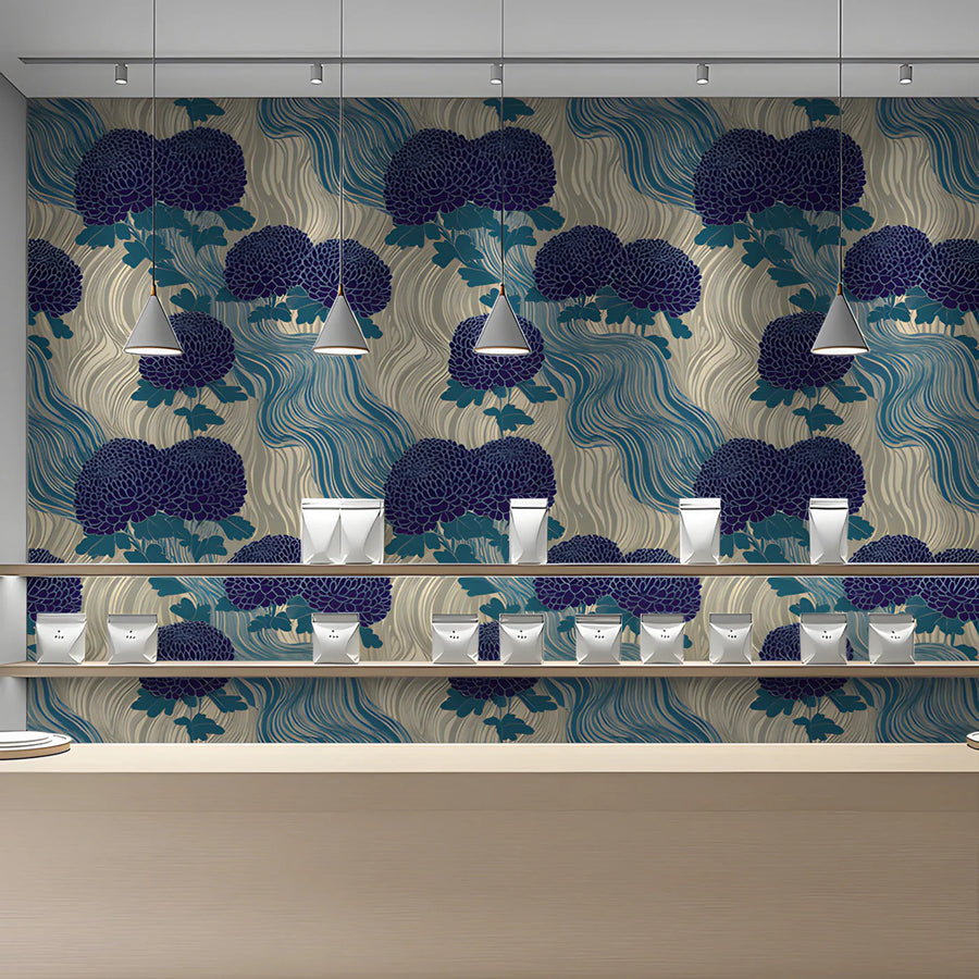 Chrysanthemum Bloom Mural Wallpaper — Stylized Botanical Mural Wallpaper